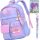  Martius school backpack with multiple compartments Purple tones, blue tones, orange tones, yellow and gold tones, multicolored