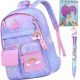  Martius school backpack with multiple compartments Purple tones, blue tones, orange tones, yellow and gold tones, multicolored