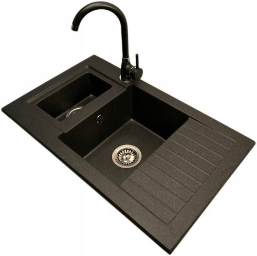 One-and-a-half-bowl sink made of black prehnite granite