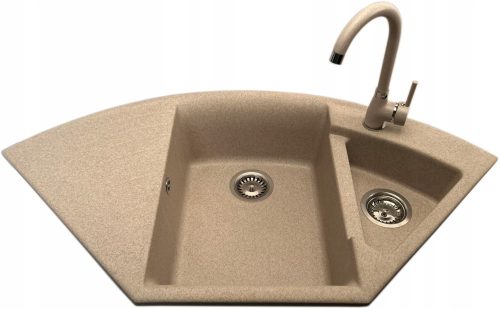 Prehnite granite sink with one and a half bowls in beige tones