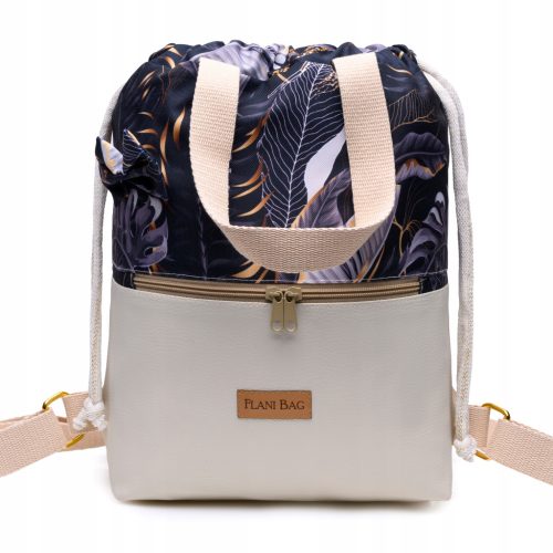 FLANI GEORGINA Women's Waterproof Drawstring Backpack with Eco-Leather Base and Adjustable Straps