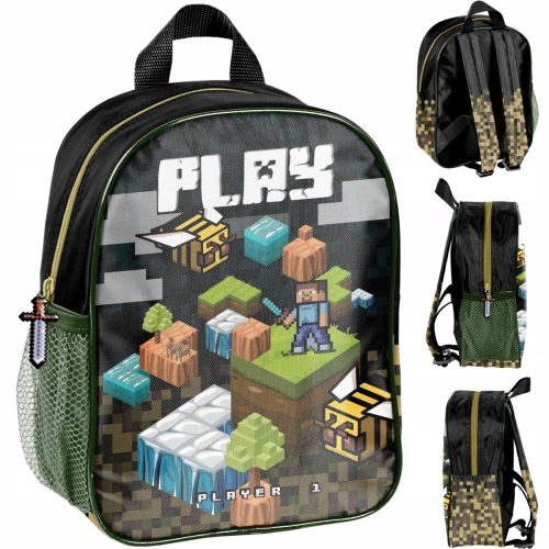  Minecraft Paso Kindergarten Backpack with One Compartment for Boys and Girls, Black, Green Shades, Multicoloured