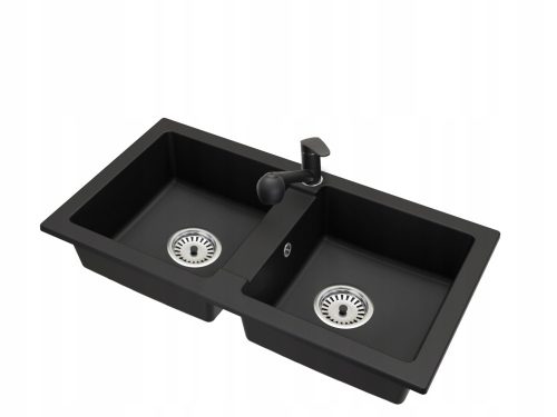 Brado Borys two-bowl sink, black granite