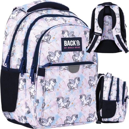  Backup School Backpack with Multiple Compartments, White, Pink Shades, 24 l