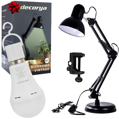  Decorya Vintage Desk Lamp Black E27 + Decorya Emergency TouchBulb Emergency Bulb