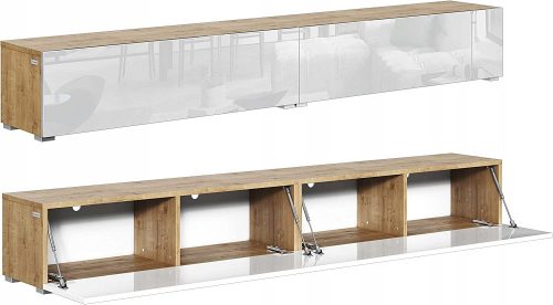  TV cabinet 210 cm, chest of drawers set, white glossy oak