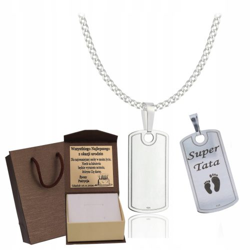  MEN'S SILVER FULL CHAIN ARMOR DOG TAG 925 FREE ENGRAVING