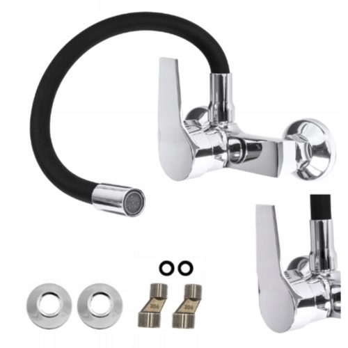 Apkomfort Flexi wall-mounted kitchen faucet, silver and black