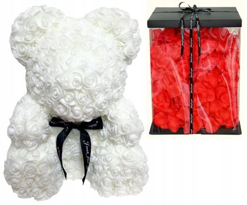 Teddy bear with roses 40 cm white