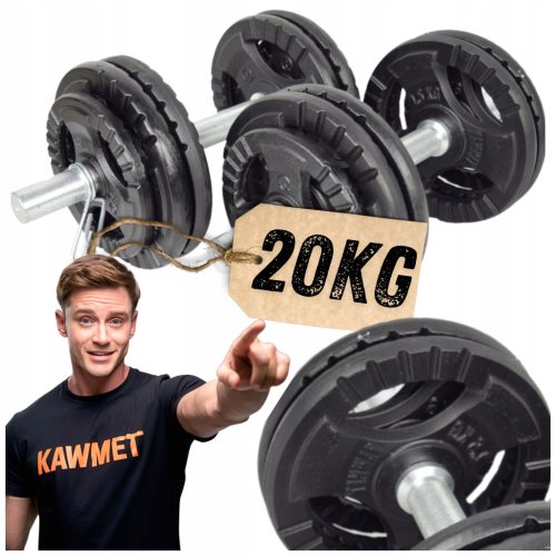  CAST IRON DUMBBELLS for exercises, set of 2 x 20KG, KAWMET 40kg weight bars