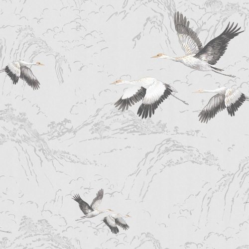 GRAY NON-FIELD WALLPAPER CRANE IN FLIGHT, BIRDS