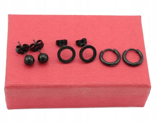  BLACK HOOP EARRINGS BALLS STEEL 316 L 3 PAIRS