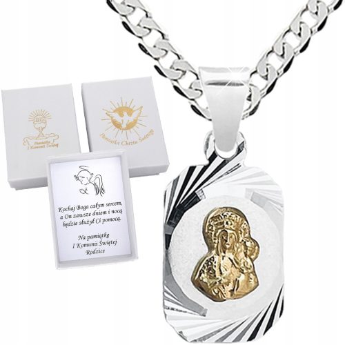  SILVER SET - PANCERKA CHAIN AND COMMUNION MEDAL - MOTHER OF GOD