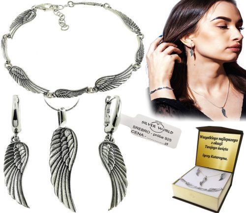  ANGEL WINGS SILVER JEWELRY SET + ENGRAVING