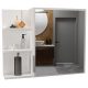 White bathroom cabinet with shelves and mirror. Hanging