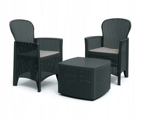 A set of garden and patio furniture Eurohit garden furniture set, plastic anthracite, 3 pieces.