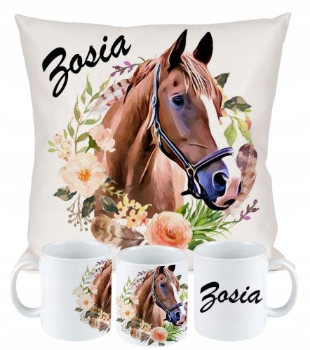 Cool, funny gadgets set pillow + mug HORSE HORSES + YOUR NAME N1