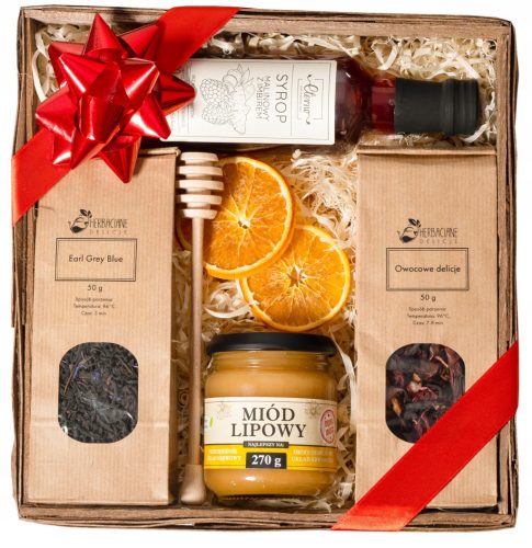 BASKET GIFT BOX GIFT SYRUP HONEY TEA