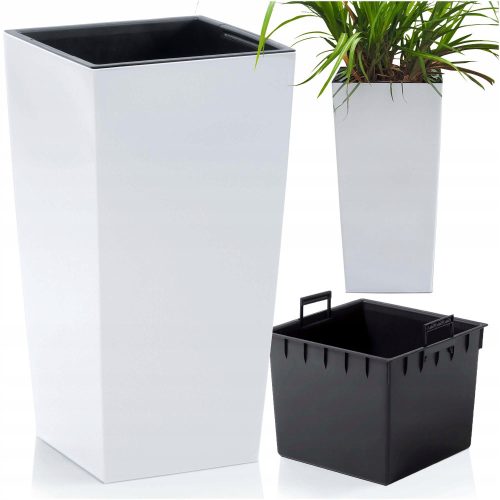  Prosperplast flowerpot, 29.5 cm x 29.5 x 55 cm, diameter 29.5 cm, plastic in grey and silver tones