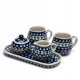 Dinner service tea and coffee service Ceramika Anna Wróbel K2, 5-piece, white and blue