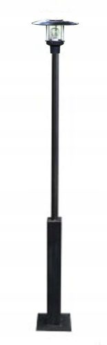  Round light pole made of metal and wood, E27, 225 cm, black