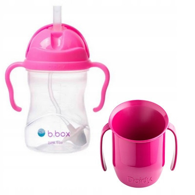  Doidy Cup with fuchsia handles with glitter 3m+ + B.Box BB00511 Water bottle with straw 240 ml pink