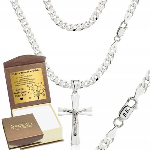  Men's Silver Chain Pancerka 5.00 mm with Cross pr 925 Free Engraving