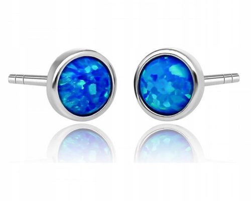  Silver earrings round opal blue stud 925