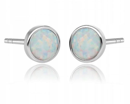  Silver earrings opal white round studs pr.925