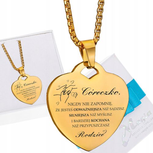  Gold Necklace Pendant HEART Chain For Daughter from Parents Engraving BOX