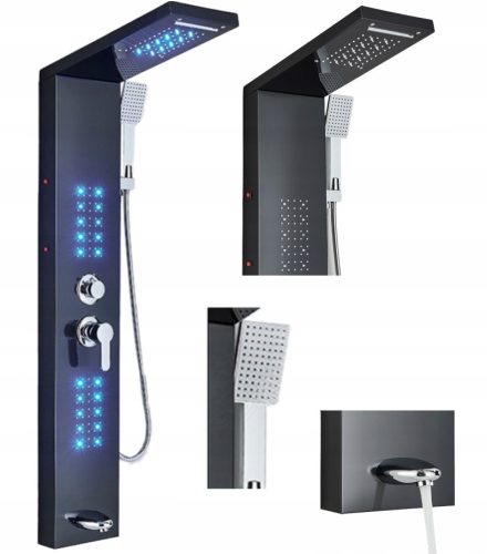 MYQualife PREMIUM shower panel with hydromassage, with black thermostat