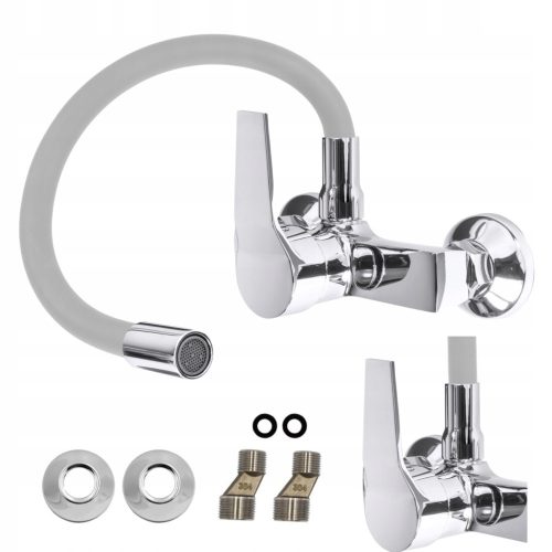 APKOMFORT FLEXI wall-mounted kitchen faucet, silver, grey