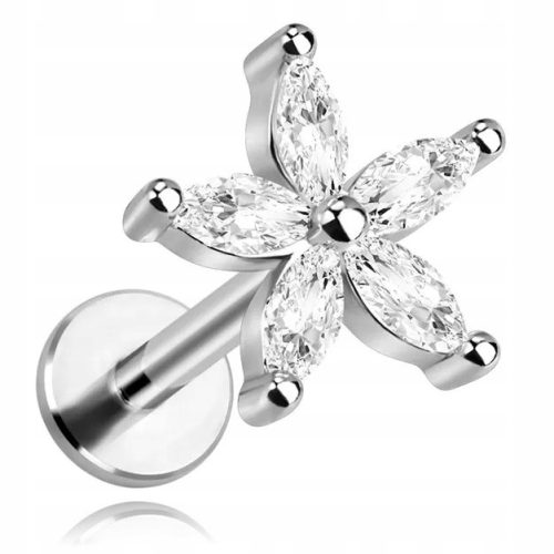  LABRET EARRING FLOWER 5 ZIRCONS TITANIUM G23 1,2/8