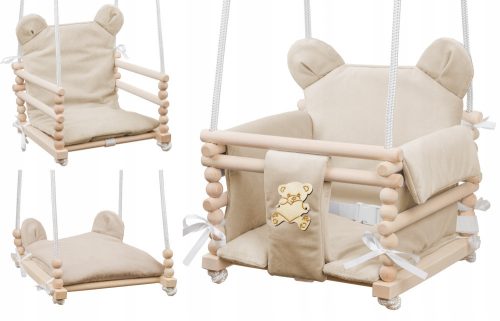 Garden, terrace and balcony swings Swing for children 3in1 Robust beige teddy bear made of wood