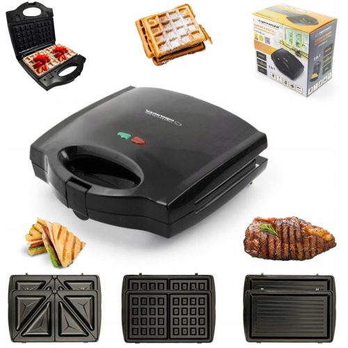  Contact electric grill INTERCHANGEABLE PLATES 3in1 YES WAFFLE IRON TOSTER GRILL 3in1 black 700 W