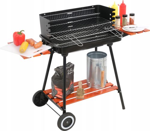  GARDEN CHARCOAL GRILL FOLDABLE SHELVES STEEL GRID 53x33cm PORTABLE LUND