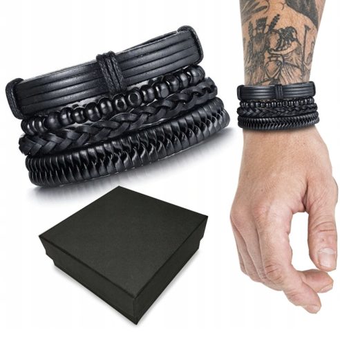  Leather Bracelet Set 4in1 Men's Set