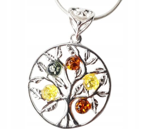  Silver PENDANT TREE OF LIFE with AMBER + chain