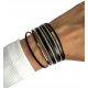  Women's bracelet black leather stripes