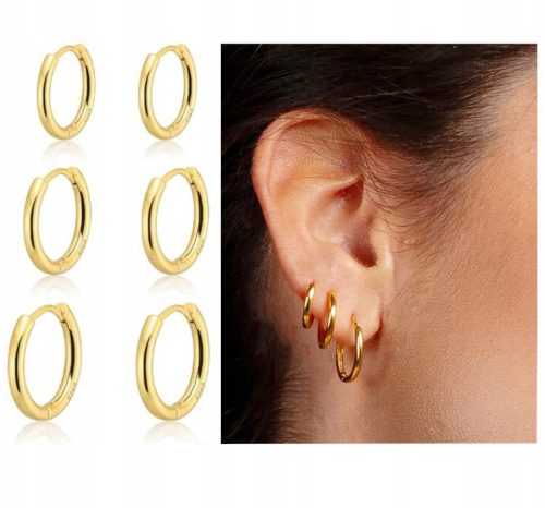  GOLD HOOP EARRINGS 3 pairs 8,10,12 mm 316 L STEEL