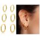  GOLD HOOP EARRINGS 3 pairs 8,10,12 mm 316 L STEEL