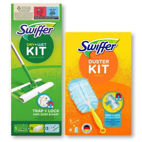 Swiffer Kit Flat Mop Mop 27 cm + Swiffer Duster Kit with 4 spare parts