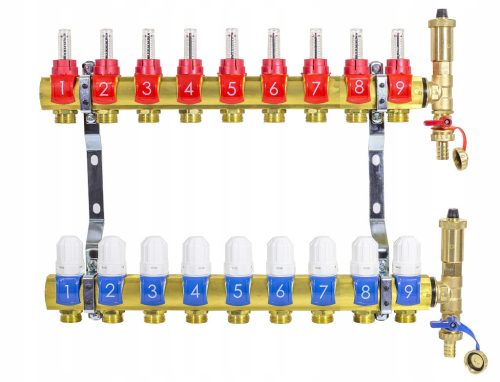  Underfloor heating distributor 9 circuits DIAMOND automatic air vent.