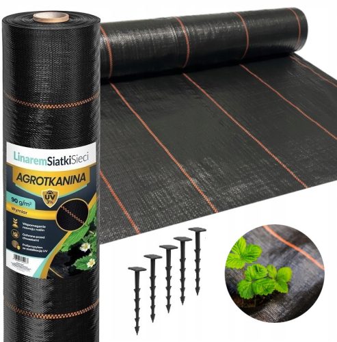 Agrartextil - Mulch agro fabric (anti-weed) Linar MeshNets black 110 x 10000 cm 90 g/m² + PINS PINS FOR AGROTCAN MOLE NETS 50 pcs