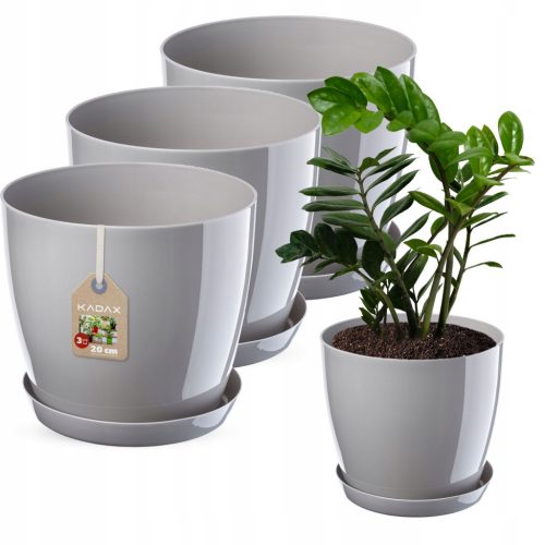  Flowerpot Kadax, 20 cm x 20 x 18 cm, diameter 20 cm, plastic in the colors grey and silver