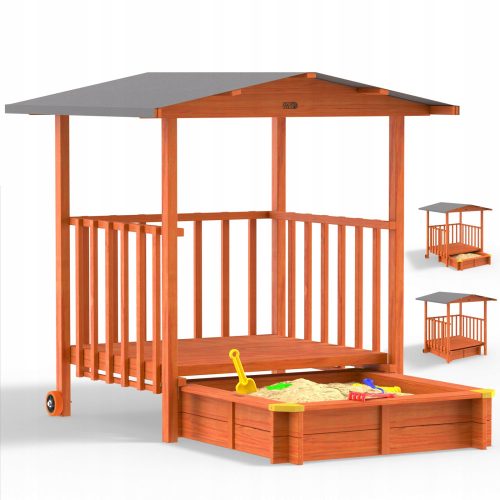 Lockable wooden sandpit with roof veranda