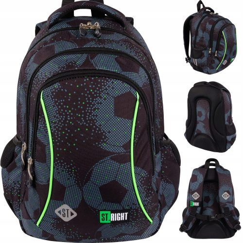  ST.RIGHT school backpack with multiple compartments, black, green tones, 20 l