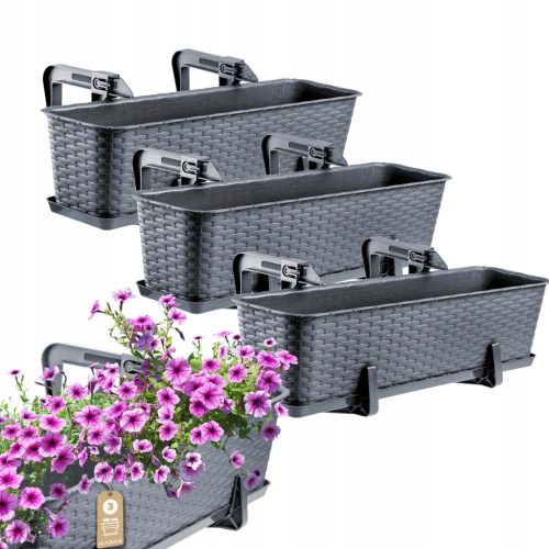  KADAX 3x BALCONY BOX FLOWER POT 60cm HANDLES