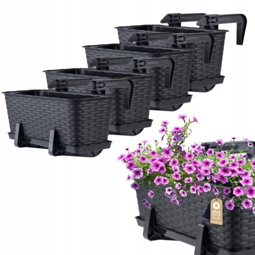  KADAX 4x BALCONY BOX FLOWER POT 40cm HANDLES