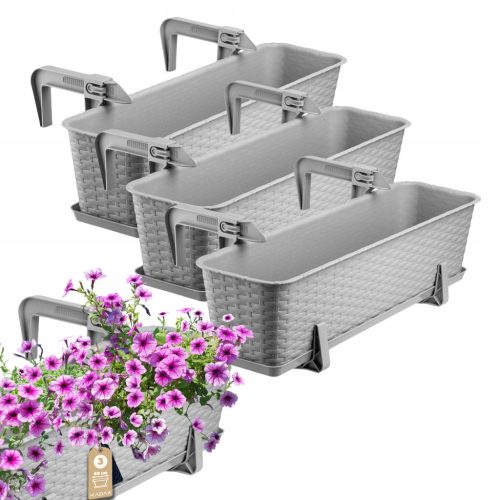 KADAX 3x BALCONY BOX FLOWER POT 60cm HANDLES